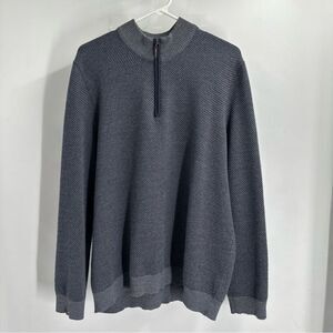 J McGlaughlin Size XL 100% Merino Wool Gray 1/4 Zip Ribbed Pullover Sweater.